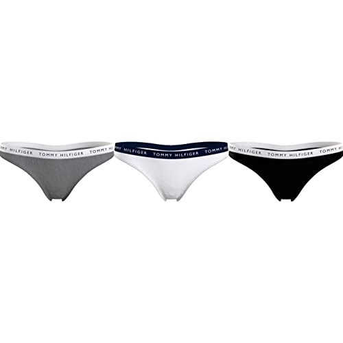 Tommy Hilfiger Women’s 3p Thong Thong Panties, Brown (Medium Grey Htr/White/Black), M