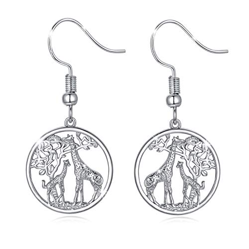 Giraffe Earrings for Women 925 Sterling Silver Hypoallergenic Dangle Drop Earrings Family Design Giraffe Jewellery Gifts for Girls