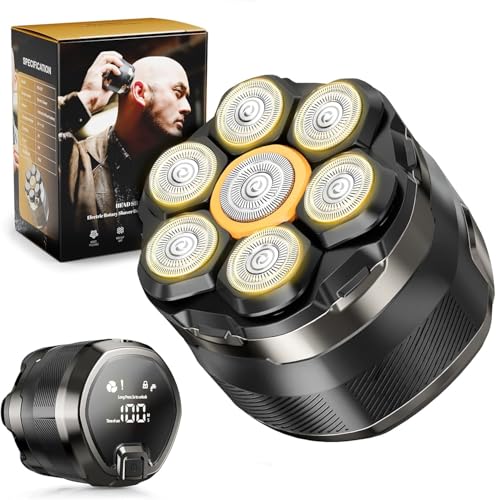 Dyoonoer 7D Electric Head Shavers for Men – Cordless Waterproof Rotary Razor Head Shavers for Bald Head with LED Display, Wet/Dry Use – Ideal for Sensitive Skin, Travel & Idea Gifts