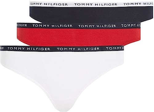 Tommy Hilfiger Women’s 3p Thong Thong Panties, Multicolour (White/Desert Sky/Primary Red), M