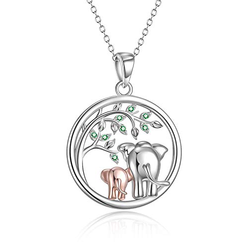 YFN Elephant Necklace 925 Sterling Silver Mother Daughter Pendant Jewellery Gifts for Women Mum Girls (A-Classic Model)