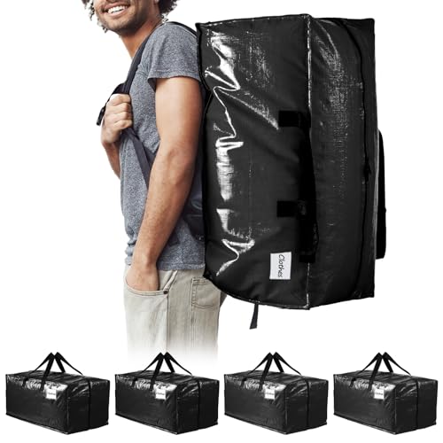 TAILI Heavy Duty Moving Bags Extra Large, Clothing Storage Bags with Sturdy Zipper and Strong Handles, Black Clothes Storage Bins for Moving Supplies,Camping,Alternative to Boxes(4-Pack)