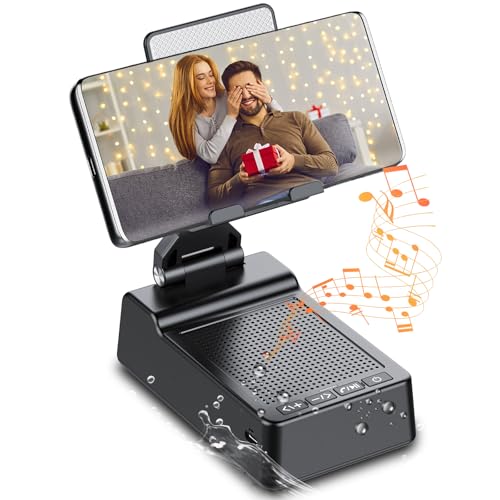 taopodo Multifunctional Cell Phone Stand with Wireless Bluetooth Speaker and Anti-Slip Base, HD Stereo Compatible with Multiple Devices, Tech Gadgets Gifts for Men/Women/Parents/Child (Black)