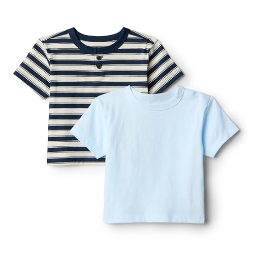 Amazon Essentials x Sofia Grainge Baby Boys’ Short-Sleeved T-Shirts, Pack of 2, Light Blue/Stripes, 24 Months