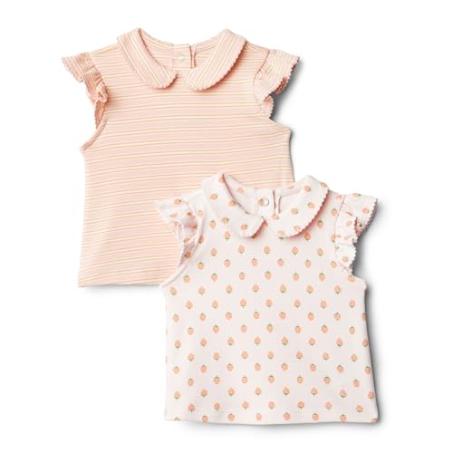 Amazon Essentials x Sofia Grainge Baby Girls’ Short Sleeve Blouse, Pack of 2, Strawberry/Stripes, 18 Months