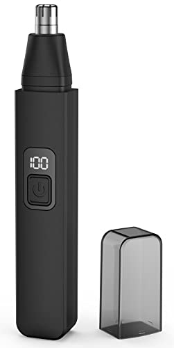 Nose Hair Trimmer, Rechargeable Cordless Painless Ear Eyebrow Trimming Tool Dual Edge Blades Razor Easy Cleansing with LED Light for Man Woman (Black)