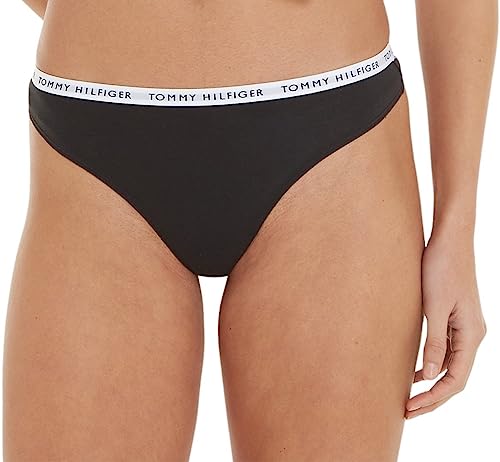 Tommy Hilfiger Women’s 3p Thong Thong Panties, Black (Black/Black/Black), S