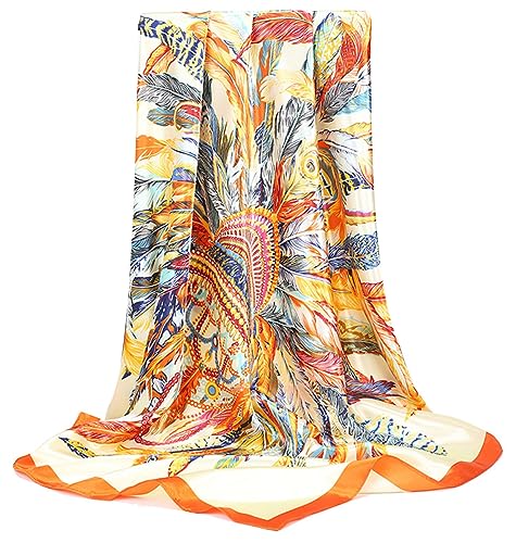 Traziewell Orange Scarf Square Head Scarfs for Women Sale 35” Ladies Scarves Lightweight Soft Satin Neck Wrap Slik Bandana 4107