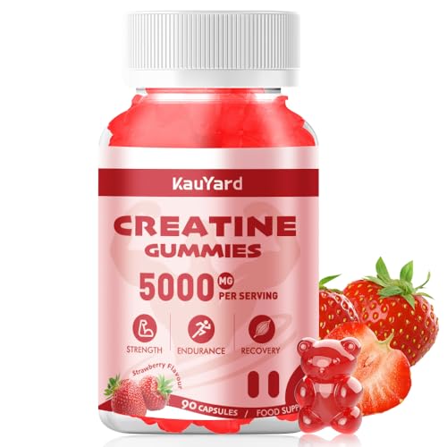 KauYard Creatine Monohydrate 5000mg Gummies – Sugar Free Muscle Support Supplement with Electrolytes & Vitamin D3 | Strawberry Flavour Chewable Creatine for Athletes & Fitness