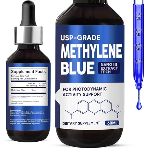 Methylene Blue, 60 ML Methylene Blue Pharmaceutical Grade, for Supports Brain Health & Memory, Focus, High Purity 1% USP Grade Solution, Increased Absorption, No Formaldehyde & GMO