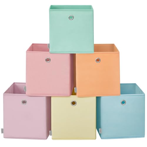 SONGMICS Storage Cubes, Set of 6 Collapsible Storage Boxes, 33 x 33 x 33 cm, Fit Cube Storage Unit, Rainbow Storage Bins, Colourful Fabric Bins for Bedroom, Living Room RFB233X01