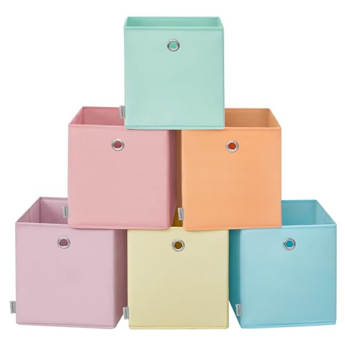 SONGMICS Storage Cubes, Set of 6 Collapsible Storage Boxes, 26 x 26 x 28 cm, Fit Cube Storage Unit, Rainbow Storage Bins, Colourful Fabric Bins for Bedroom, Living Room RFB226X01