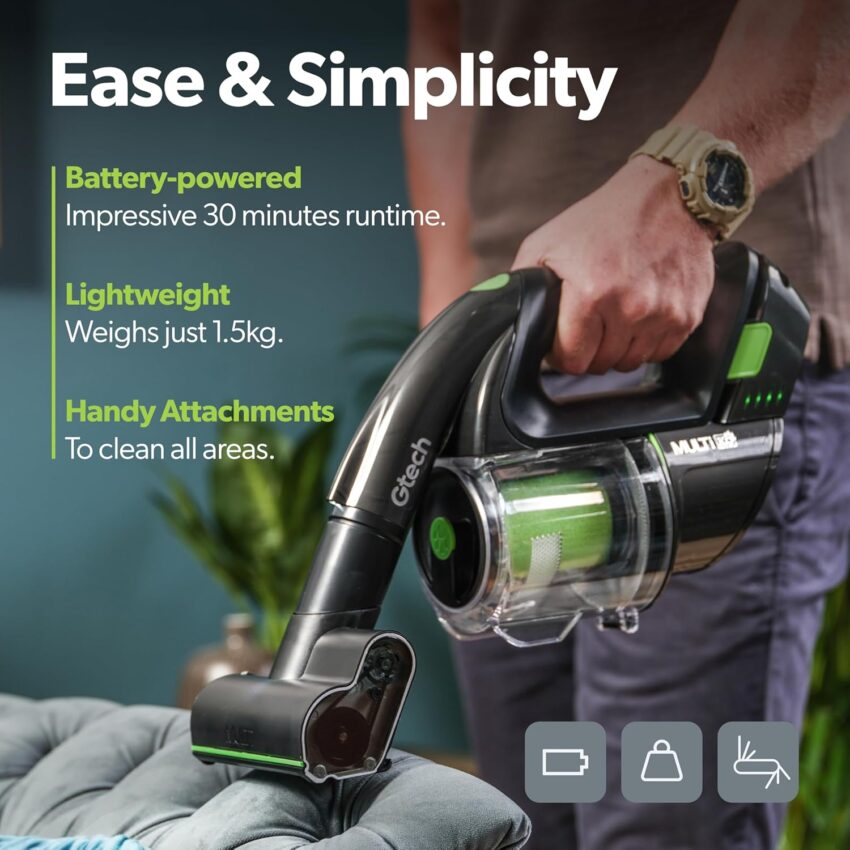 A Practical Home Upgrade: Gtech Multi MK2 K9 | Cordless Handheld Vacuum Cleaner | Reinforced with Aluminium | 22V Li-ion Battery | Powered Brush Bar – Save 22%