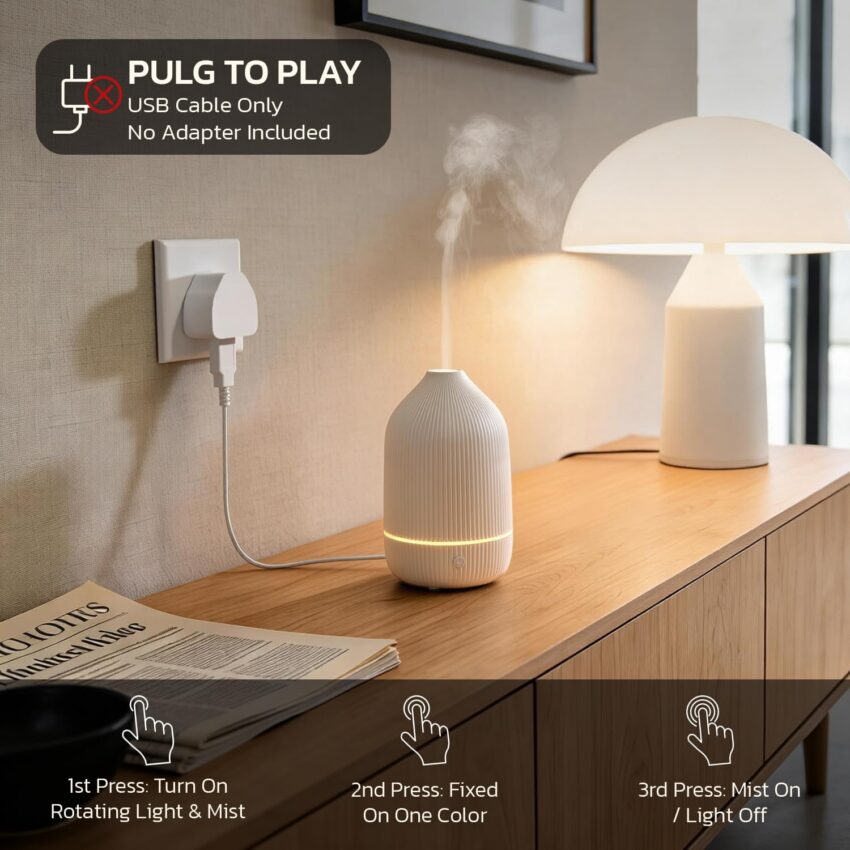 A Practical Home Upgrade: SALUBRITO Essential Oil Diffuser, 100ml Ultrasonic Aroma Diffuser for Essential Oil with Auto Shut-Off, 7 Colour LED Lights, Cool Mist Humidifier for Home, Office, Bedroom, White – Save 5%