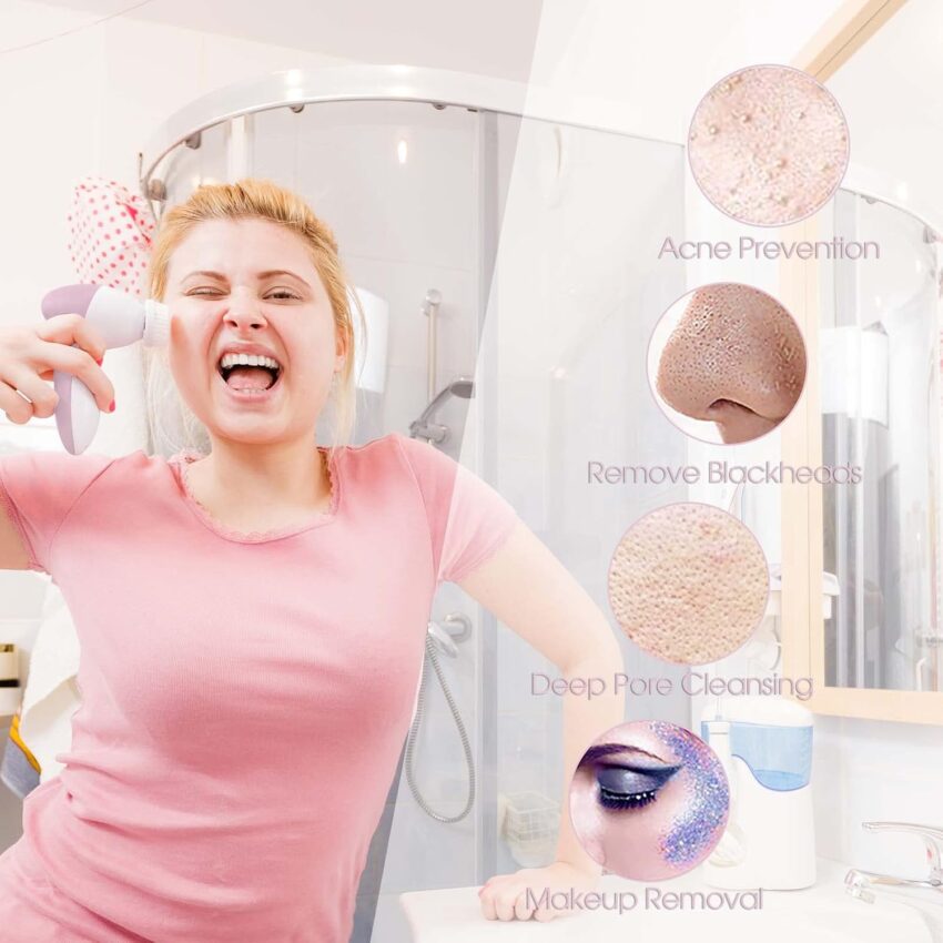 Beauty Find: Facial Cleansing Brush Face Scrubber: CLSEVXY Electric Face Spin Cleanser Brushes with 6 Brush Heads for Deep Cleansing, Gentle Exfoliating, Removing Blackhead, Massaging – 15% Off