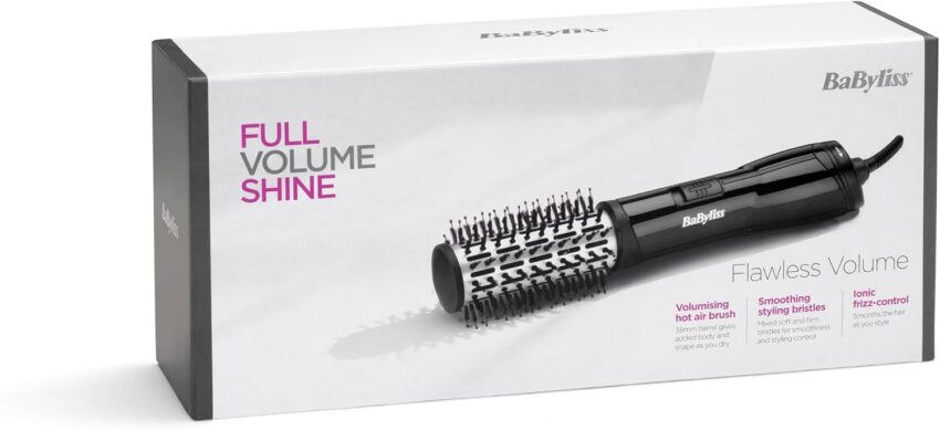 Beauty Find: BaByliss Flawless Volume Hot Air Brush – Dry and Style in One, Titanium-Ceramic 38mm Barrel for Smoothness, Ionic Frizz-Control, Black, 2764U – 37% Off