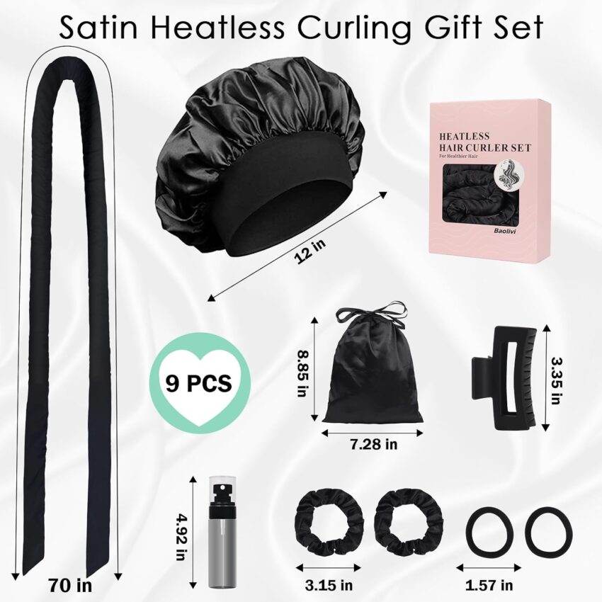 Beauty Find: Satin Heatless Hair Curlers No Heat, 70″ Heatless Curls Curlers Headband Overnight No Heat Hair Curler Rollers to Sleep In, 9 Pcs Satin Heatless Curling Set for Women Long Hair Volume – 0% Off