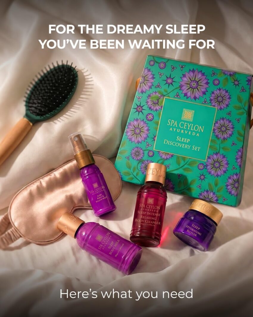 Gift & Style Find: SPA CEYLON Sleep Discovery Set | Ayurvedic Discovery Set for Deep Restful Sleep | Lavender | Body Cleanser 50ml, Body Milk 50ml, Body Mist 20ml, Body butter 30g | Organic | Gift Set – Save 20%