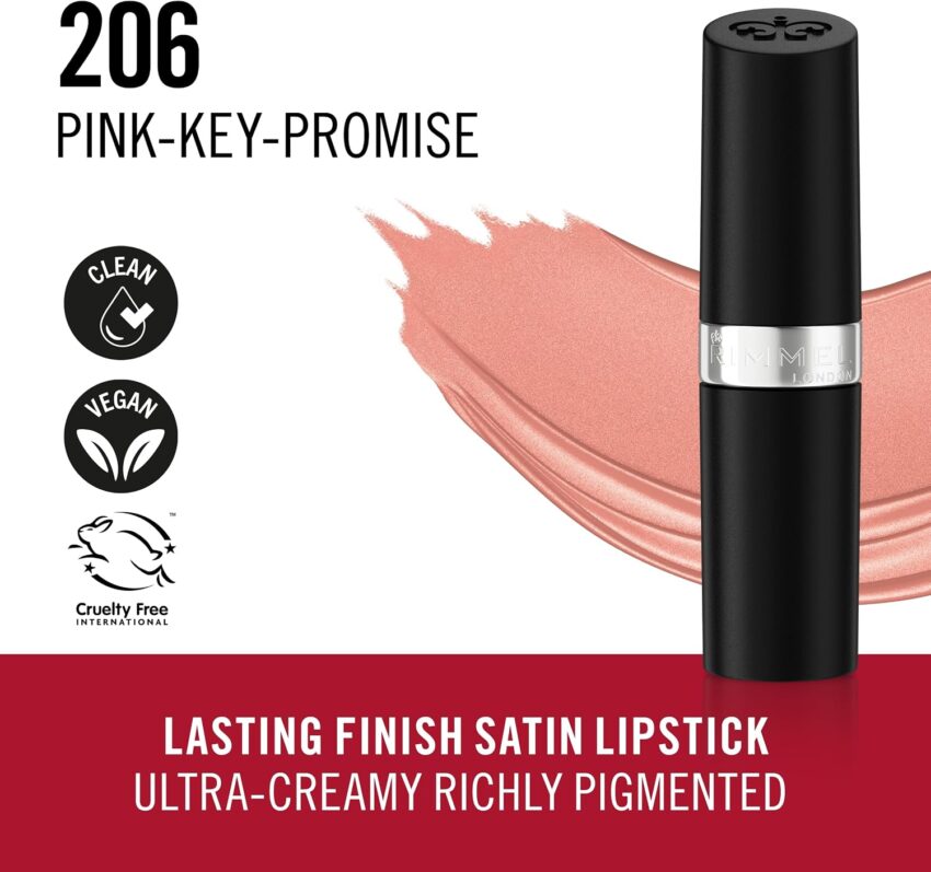 Beauty Find: Rimmel Lasting Finish Lipstick Nude Pink, Creamy Satin Finish, Long Lasting 8 HR Wear, Comfortable Formula, Rich Pigment, Visit the Rimmel Store – 14% Off