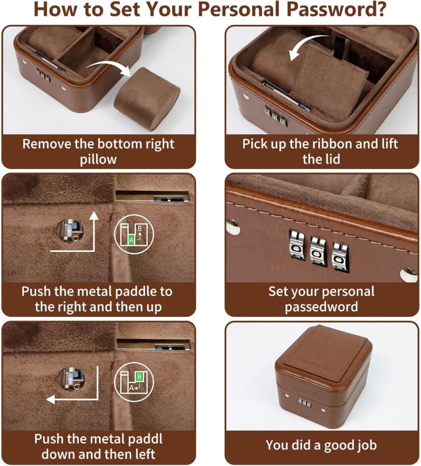 Gift & Style Find: Waterproof 2 Slots PU Leather Watch Travel Case with Combination Lock,Brown – Save 12%