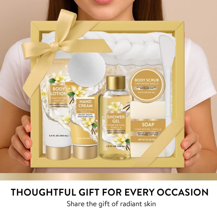 Gift & Style Find: BODY & EARTH Birthday Gifts for Women, 8pcs Vanilla Luxury Bath Spa Gift Sets with Bubble Bath, Body Lotion, Face Mask Brush, Pamper Gifts for Women, Self Care Gift for Her, Mum – Save 0%