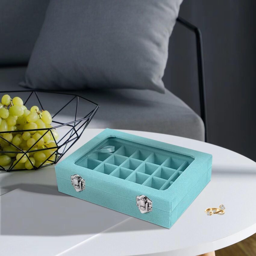 Gift & Style Find: Gift Box Jewelry Organizer Storage Ring Earring Boxes 24 Grids, Travel Small Jewellery Velvet Case Display with Mirror for Girls, Women – Light blue – Save 65%