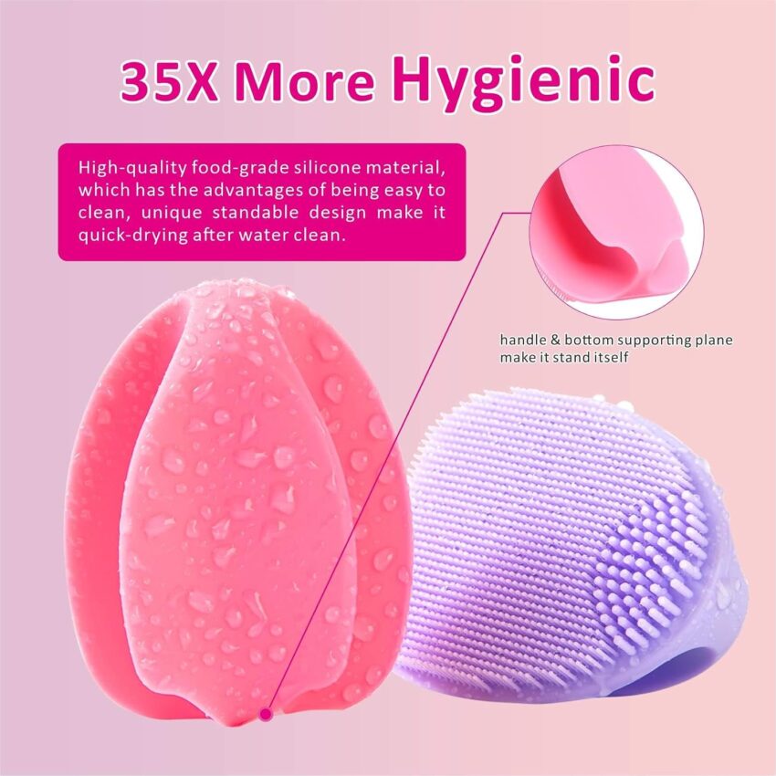 Beauty Find: Silicone Face Scrubber,Manual Exfoliating Brush,Handheld Facial Cleansing Brush for Women Men-Blackhead Removing Pore Cleansing Massaging for Sensitive, Delicate, Dry Skin (3rd-Pink+Purple) – 15% Off